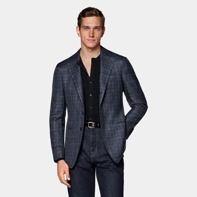 Suitsupply Navy Checked Tailored Fit Havana Blazer In Blue