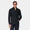 Suitsupply Navy Cotton Flannel Shirt In Black