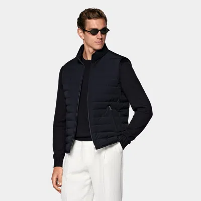 Suitsupply Navy Down Zip Vest In Black