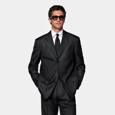 Suitsupply Navy Herringbone Relaxed Fit Brera Suit In Multi