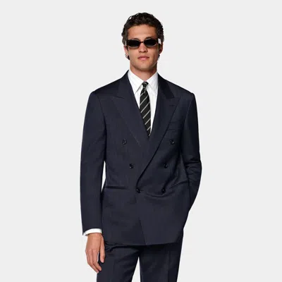 Suitsupply Navy Herringbone Relaxed Fit Roma Suit