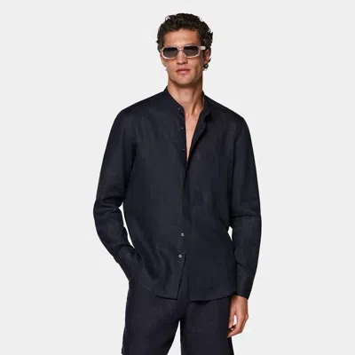 Suitsupply Navy Linen Overshirt In Black