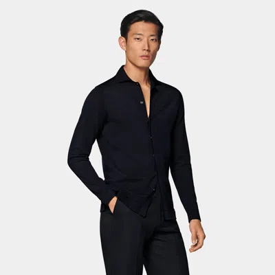 Suitsupply Navy Long Sleeve Polo Cardigan In Blue