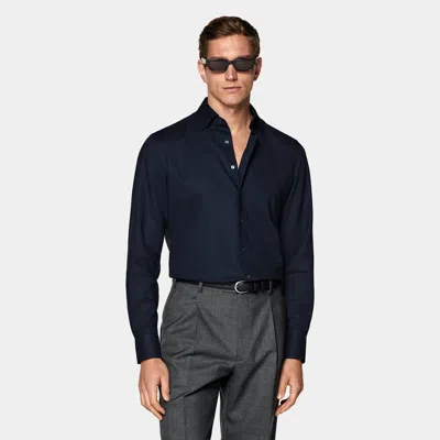 Suitsupply Navy Lyocell Shirt In Blue