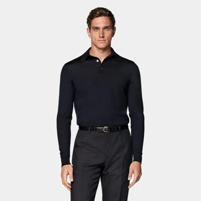 Suitsupply Navy Merino Long Sleeve Polo