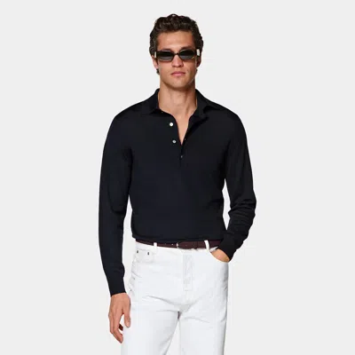 Suitsupply Navy Merino Long Sleeve Polo