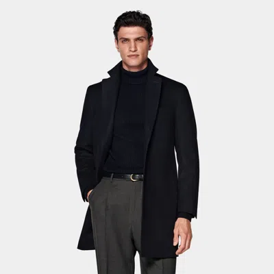 Suitsupply Navy Overcoat In Black