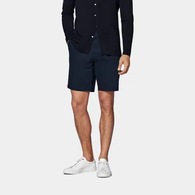 Suitsupply Navy Pleated Firenze Shorts In Blue