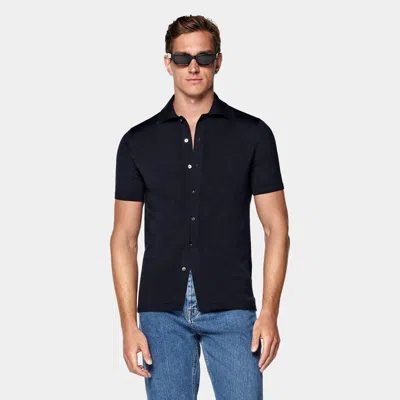 Suitsupply Navy Polo Cardigan In Black
