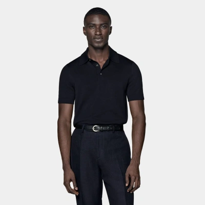 Suitsupply Navy Polo Shirt In Black