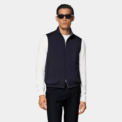 Suitsupply Navy Reversible Light Padded Zip Vest In Blue