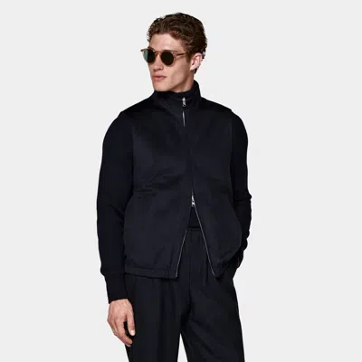 Suitsupply Navy Reversible Zip Vest In Blue