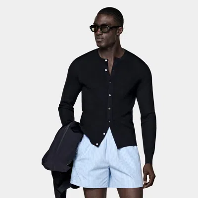 Suitsupply Navy Ribbed Cardigan In Black