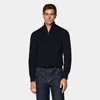 Suitsupply Navy Ribbed Zip Cardigan In Blue