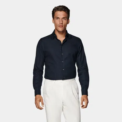Suitsupply Navy Royal Oxford Slim Fit Shirt In Black
