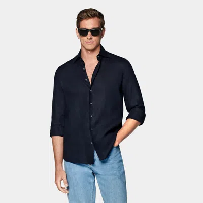 Suitsupply Navy Slim Fit Shirt In Black
