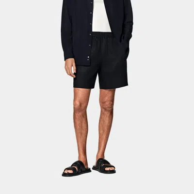 Suitsupply Navy Straight Leg Shorts In Black