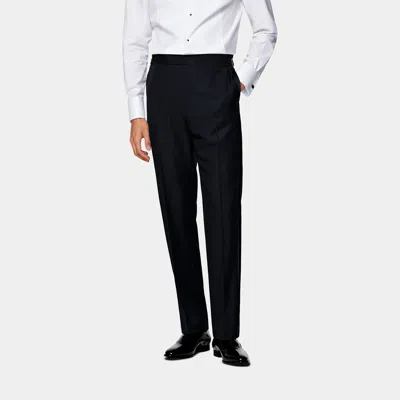 Suitsupply Navy Straight Leg Tuxedo Trousers In Blue