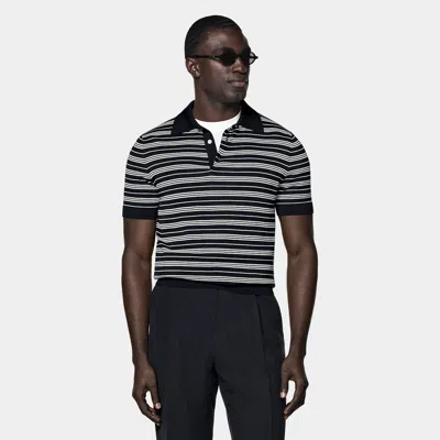 Suitsupply Navy Striped Polo In Black