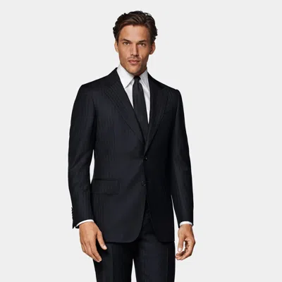 Suitsupply Navy Striped Tailored Fit Milano Suit In Black