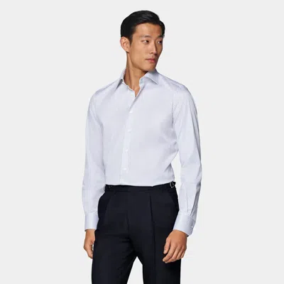 Suitsupply Navy Striped Twill Slim Fit Shirt In White