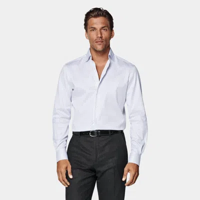 SUITSUPPLY NAVY STRIPED WIDESPREAD COLLAR SHIRT