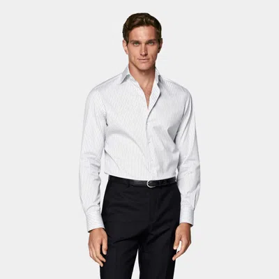 SUITSUPPLY NAVY STRIPED WIDESPREAD COLLAR SHIRT