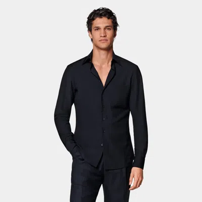 Suitsupply Navy Tailored Fit Shirt In Black