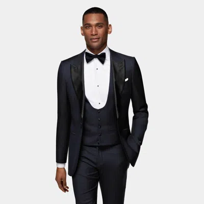 Suitsupply Navy Tuxedo Waistcoat In Black