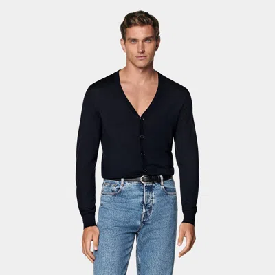 Suitsupply Navy V-neck Cardigan In Black