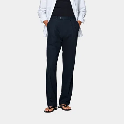 Suitsupply Navy Wide Leg Straight Chinos In Blue