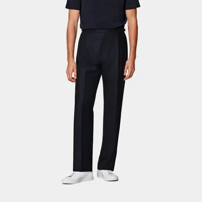 Suitsupply Navy Wide Leg Straight Pants In Black