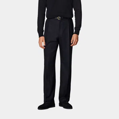 Suitsupply Navy Wide Leg Straight Trousers In Black