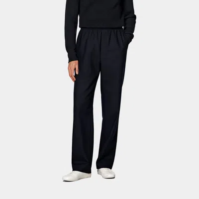 Suitsupply Navy Wide Leg Straight Trousers In Black