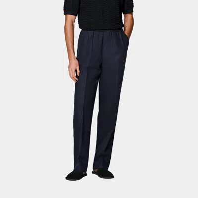 Suitsupply Navy Wide Leg Straight Trousers In Black