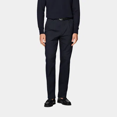 Suitsupply Navy Wide Leg Tapered Chinos In Blue