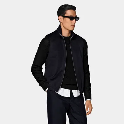 Suitsupply Navy Zip Vest In Blue