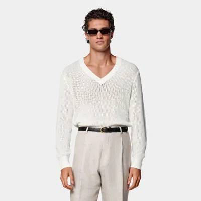 Suitsupply Off-white Crochet V-neck