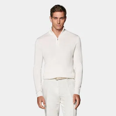 Suitsupply Off-white Half Zip In Metallic