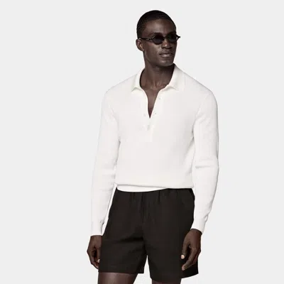 Suitsupply Off-white Ribbed Long Sleeve Polo