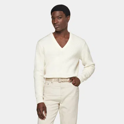 Suitsupply Off-white Ribbed V-neck