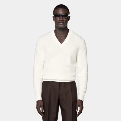 Suitsupply Off-white Ribbed V-neck In Neutral