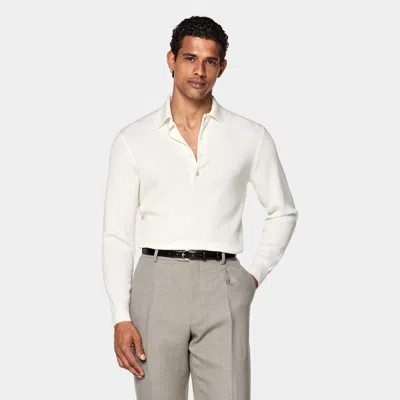 Suitsupply Off-white Ribbed Merino Long Sleeve Polo
