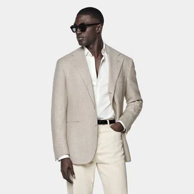 Suitsupply Sand Checked Relaxed Fit Roma Blazer In Neutral