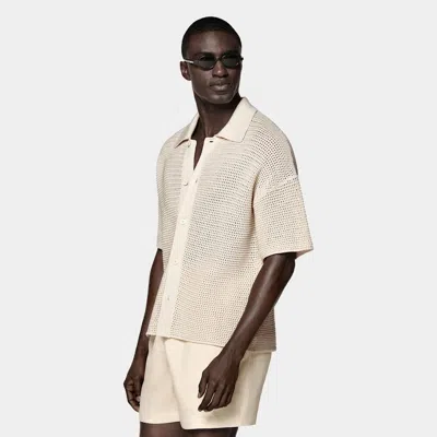 Suitsupply Sand Crochet Polo Cardigan In Multi