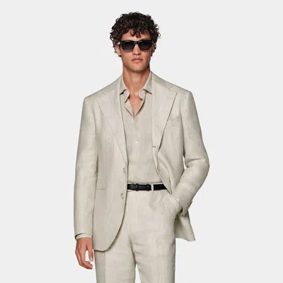 Suitsupply Sand Herringbone Relaxed Fit Roma Suit In Neutral