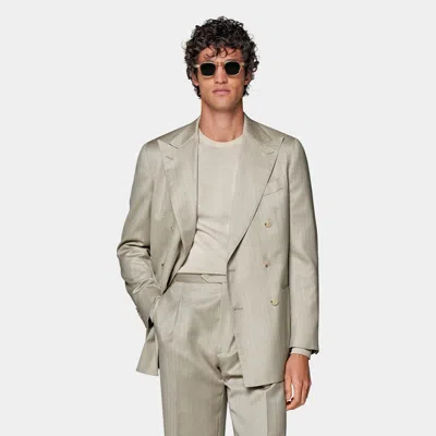 Suitsupply Sand Herringbone Tailored Fit Havana Suit In Gray