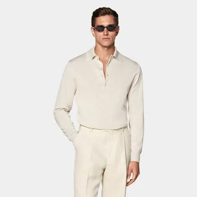 Suitsupply Sand Long Sleeve Polo In Neutral