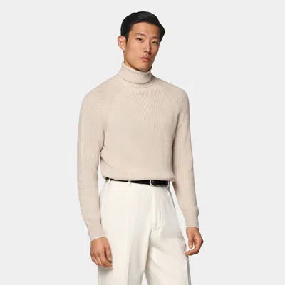 Suitsupply Sand Merino Ribbed Turtleneck In Blue