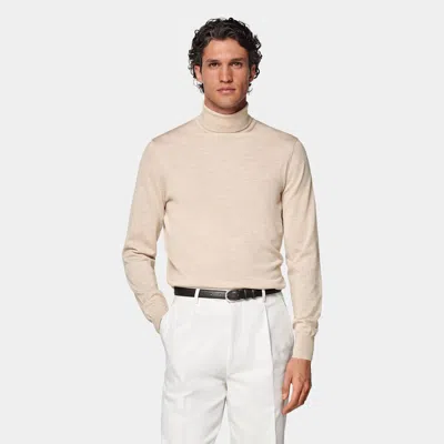 Suitsupply Sand Merino Ribbed Turtleneck In Neutral